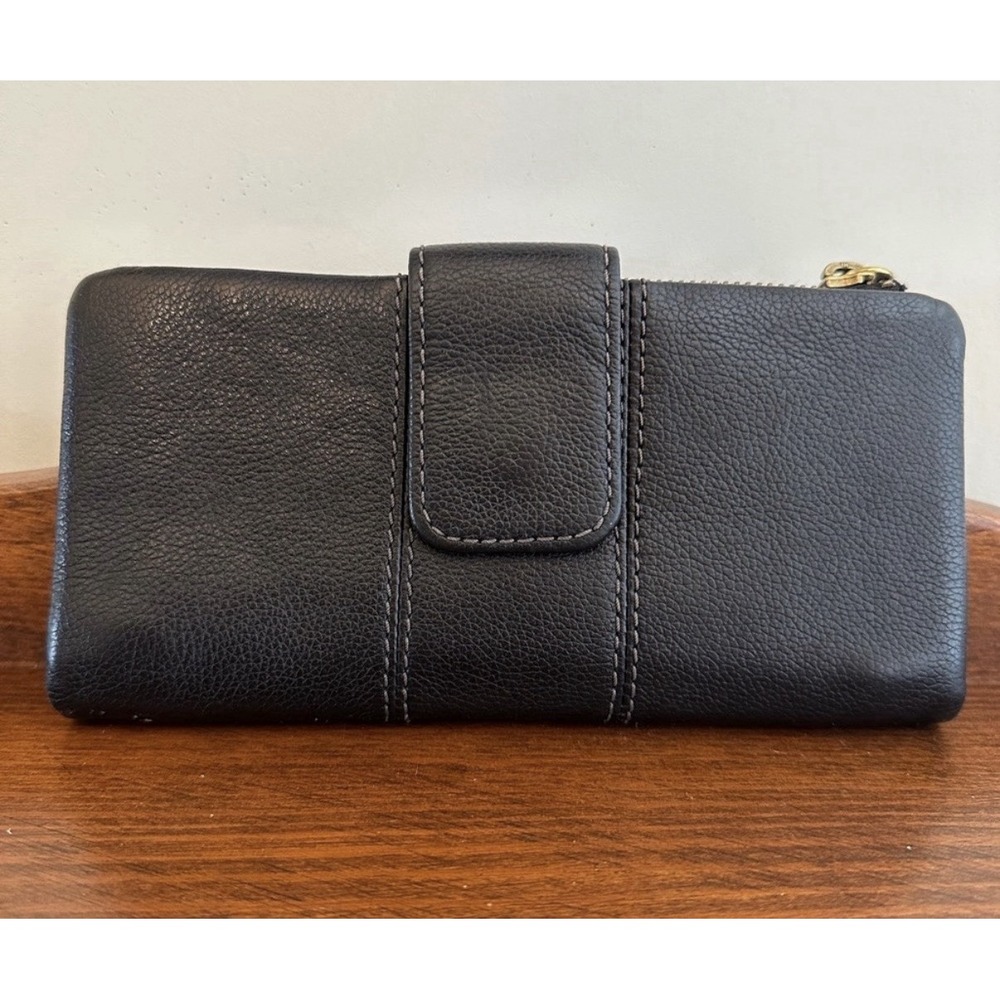 Fossil "Ella Clutch" Black Leather Wallet Women's Bi Fold Holds Everything 8" - Picture 2 of 8
